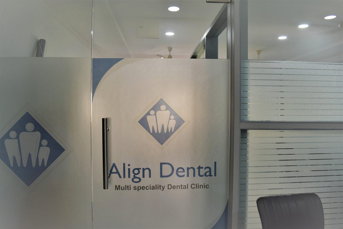 Align Dental branded glass partition at the clinic entrance