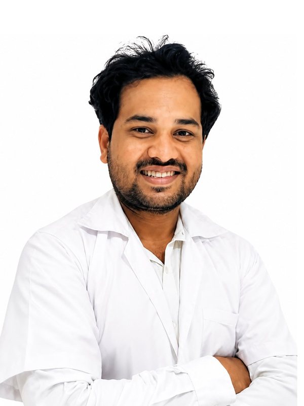 Dr. Manish Khazane in a white coat